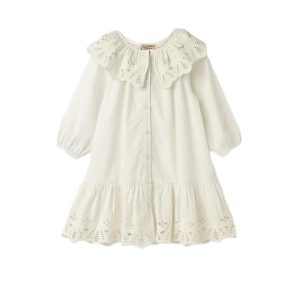 Cotton Frock for Girls - Casual Knee Length Lacey Girls Dress with 2/3rd Sleeves - Summer Kids Dress - Cotton Dresses for Kids